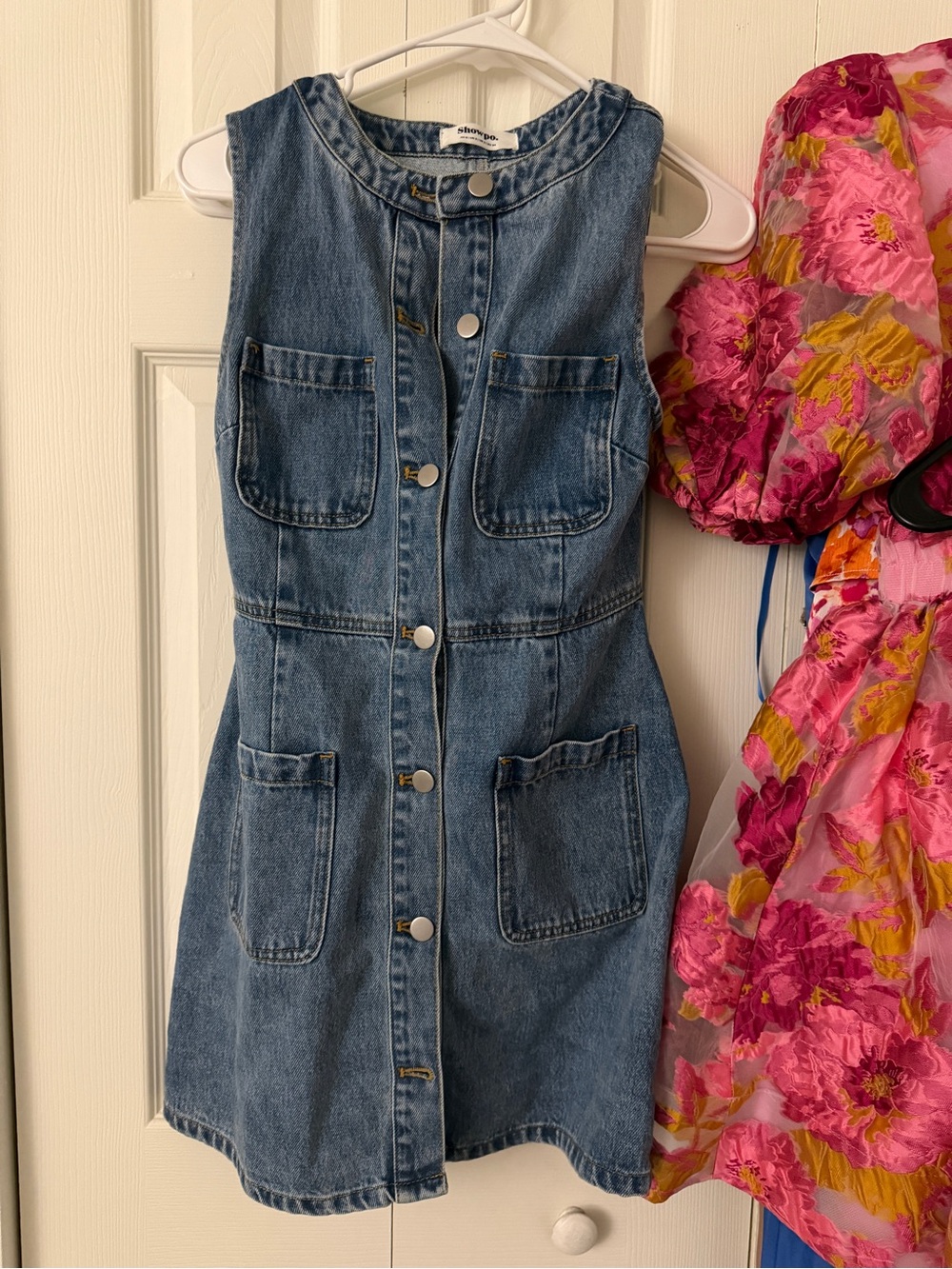 Showpo Light Blue Sleeveless Denim Button-Front Mini Dress - Picture 2 of 2